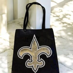 Saints Fleur De Lis Black and Gold Tote Bag